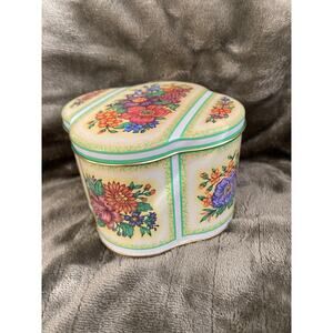 Vintage Daher Floral | The Tin Box Company | w/ Lid Made in England Vanity 4"